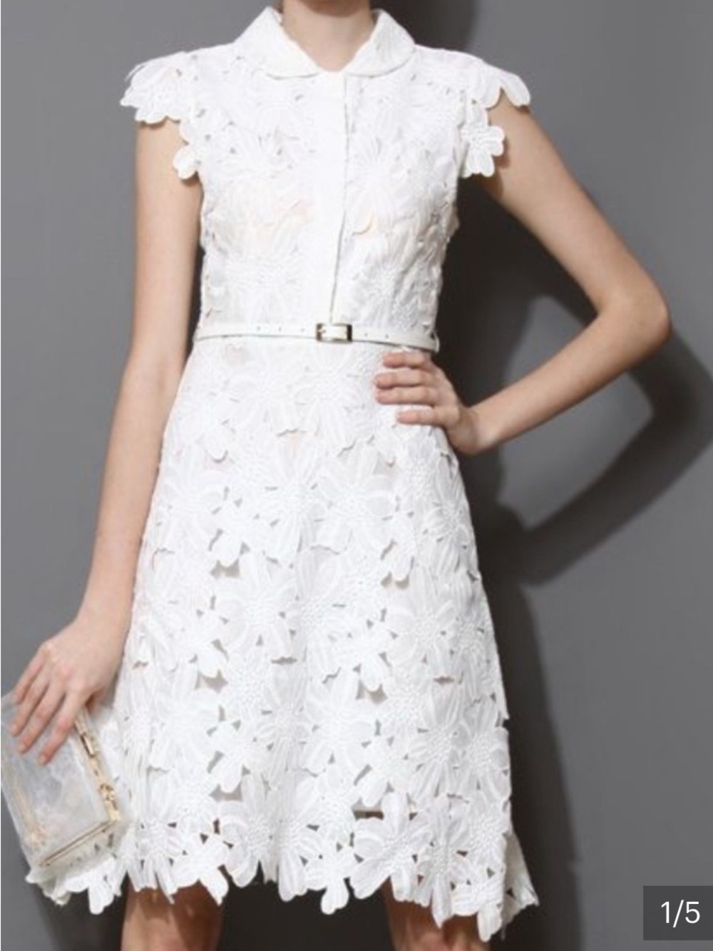 Chicwish White Floral Lace Midi Dress *no belt*